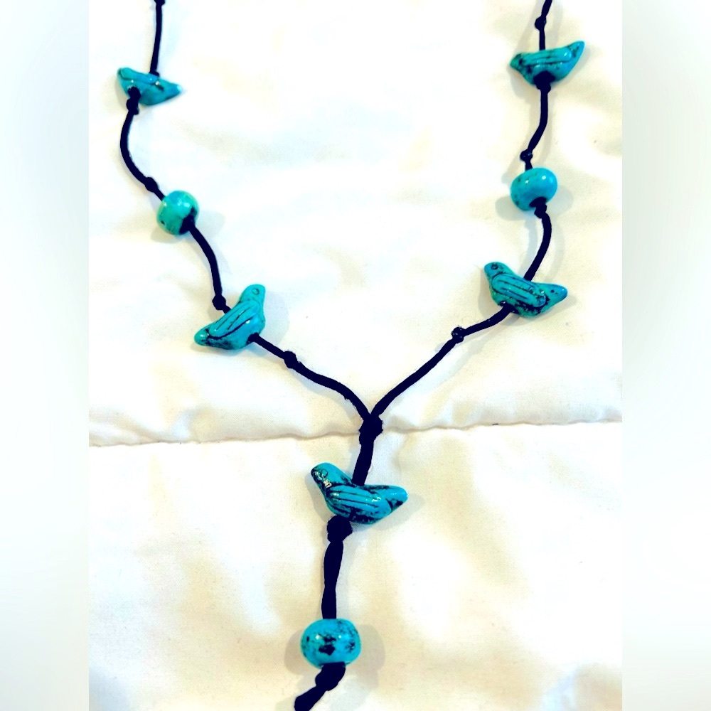 Native American Turquoise Bird Bead Fetish Necklace